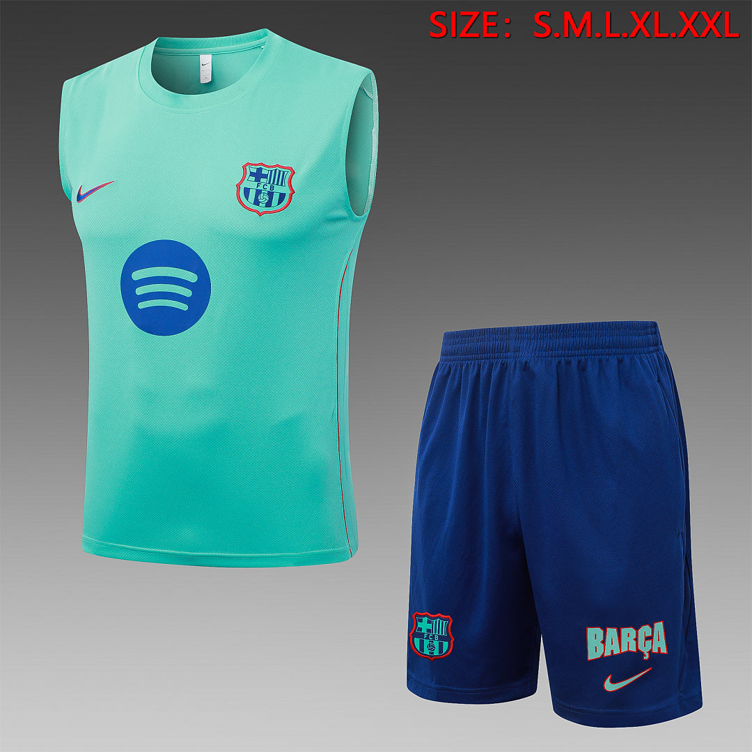 Kit Football Barcelone Ensemble Training Sans Manches Vert Clair