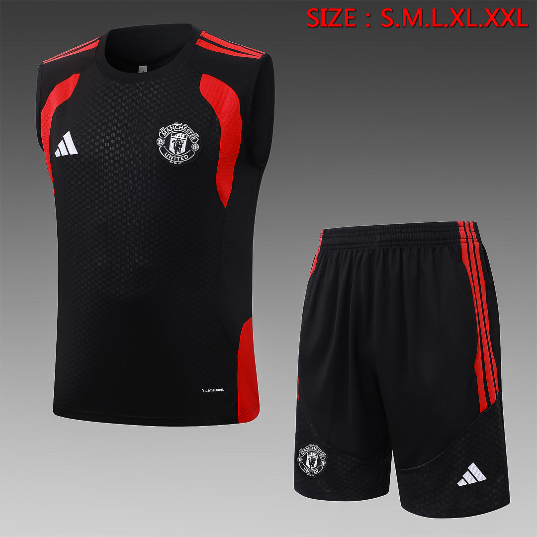 Kit Football Manchester Ensemble Training Sans Manches Noir
