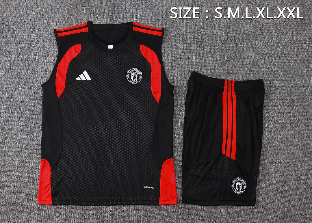 Kit Football Manchester Ensemble Training Sans Manches Noir