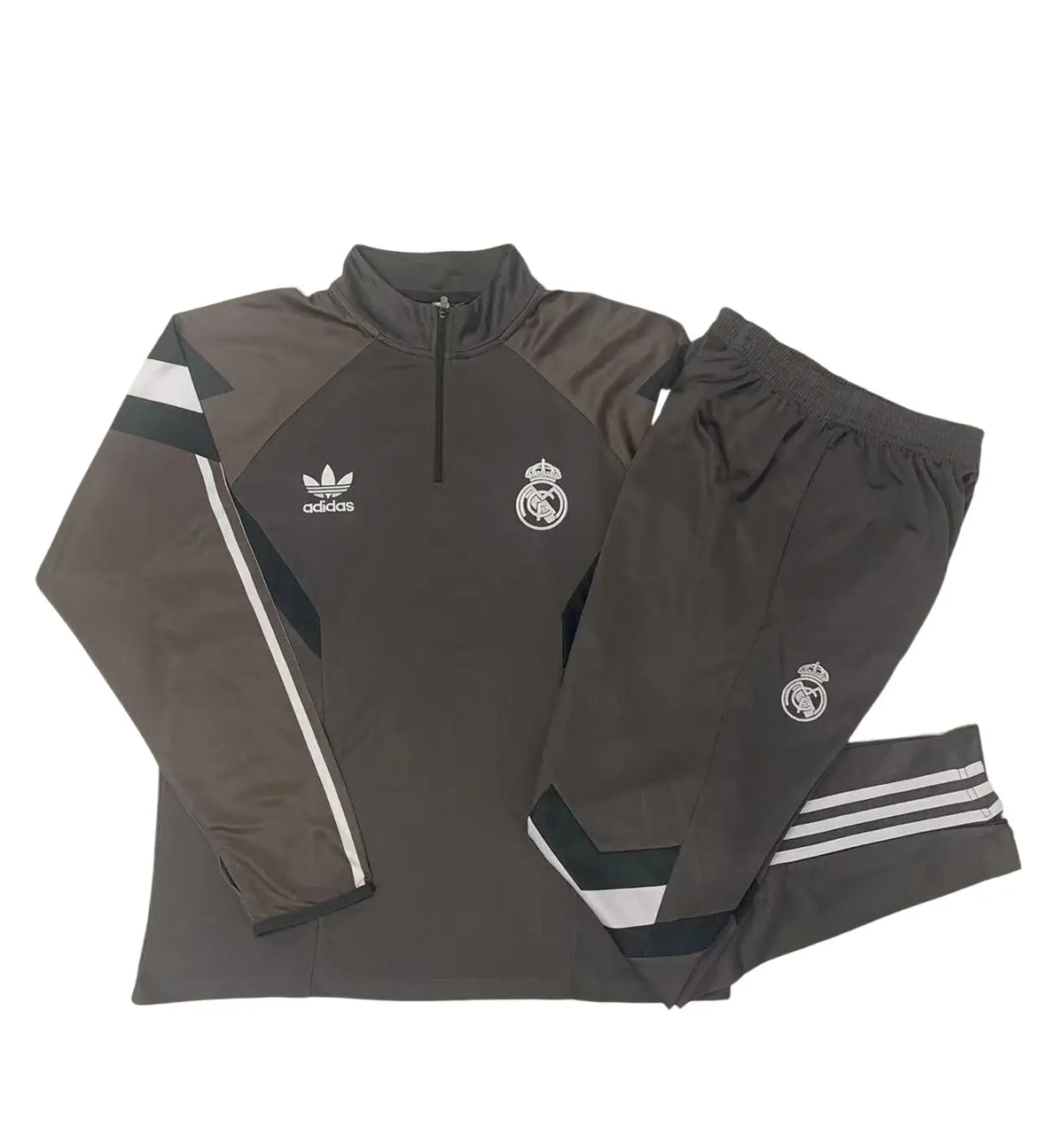 Survêtement Ensemble Jogging Enfant Real Madrid Gris 2024/25 Demi-Zip Rétro