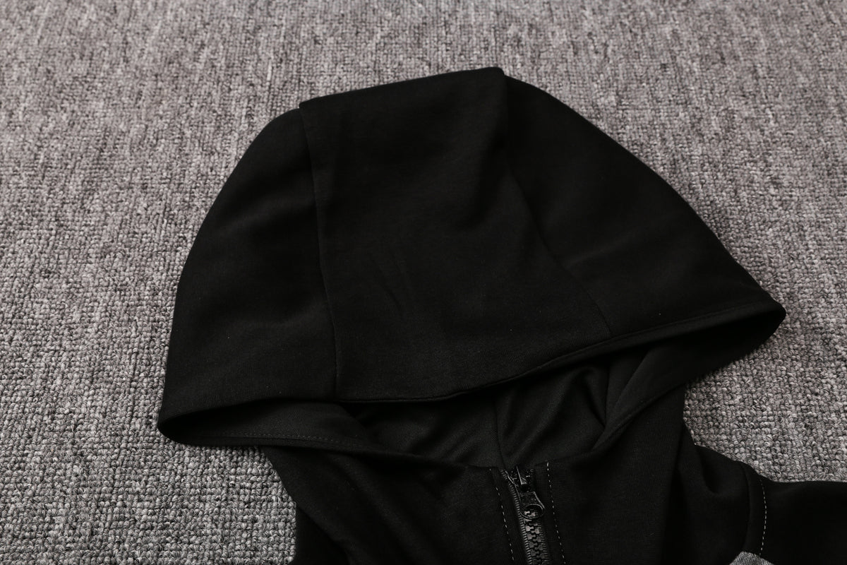 Veste à Capuche Zippée Gris Poches Noires