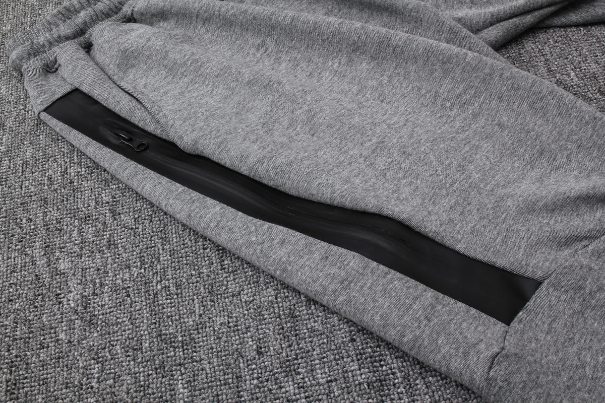 Veste à Capuche Zippée Gris Poches Noires