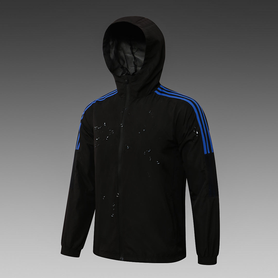 Veste Coupe-Vent Sport Noir/Bleu - Avec Capuche