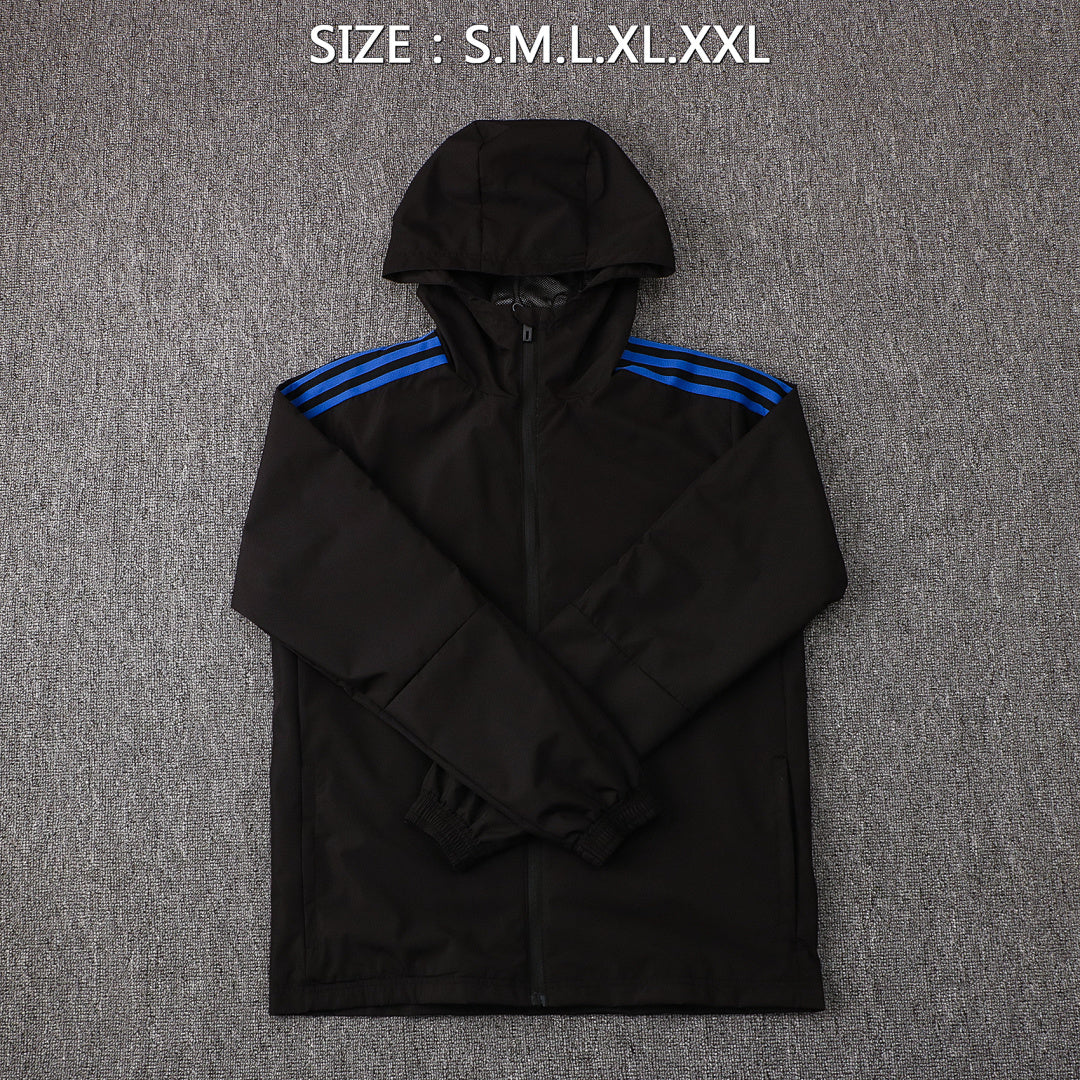 Veste Coupe-Vent Sport Noir/Bleu - Avec Capuche
