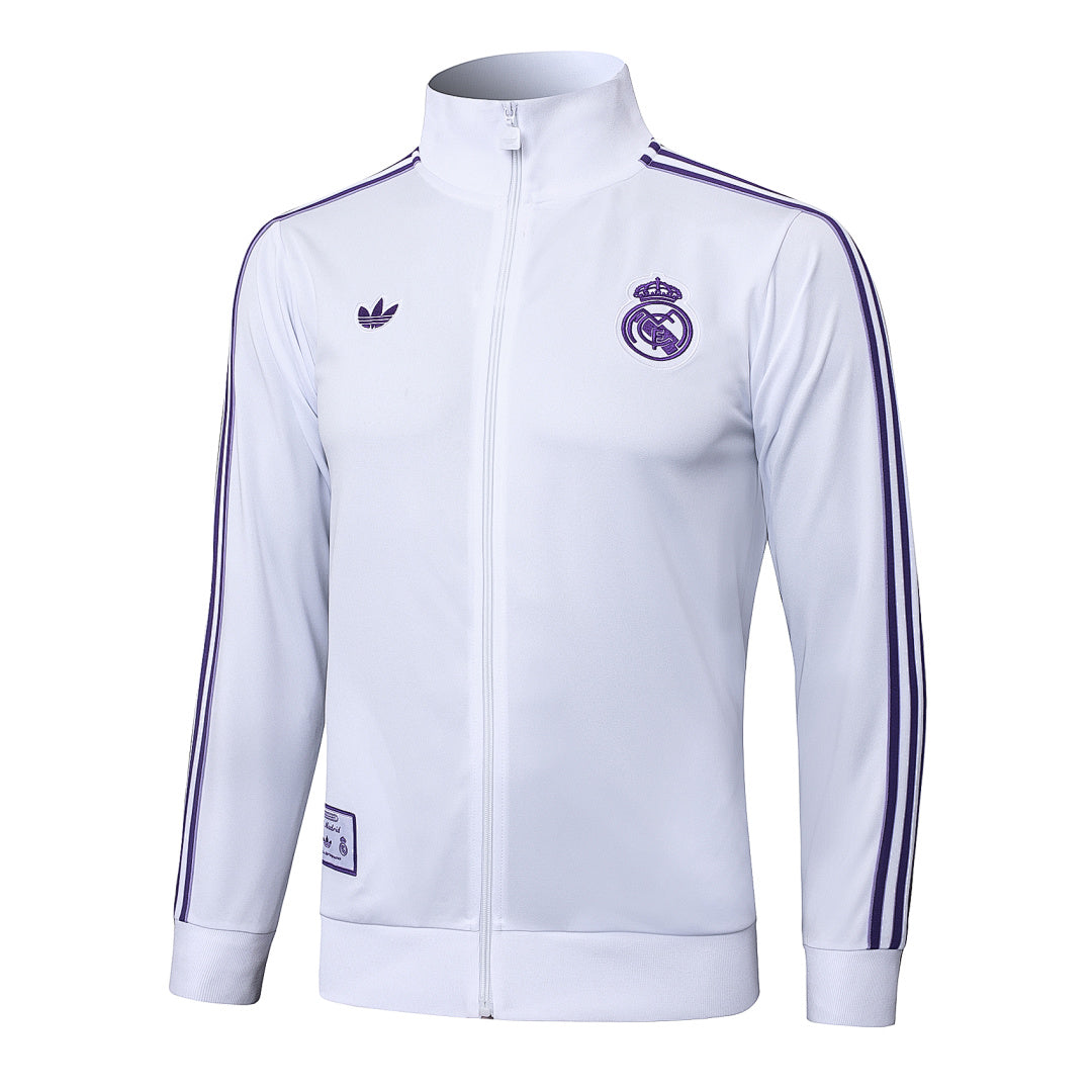 Veste de survêtement rétro zip complet Real Madrid blanc 2025/26
