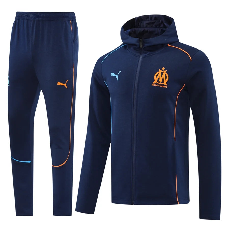 Survêtement OM ensemble football capuche jogging Marseille bleu marine 2024/25