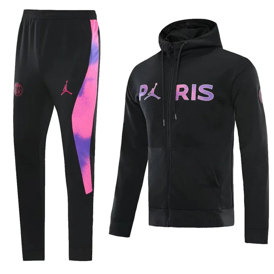 Survêtement ensemble capuche PSG jogging football Paris noir & rose