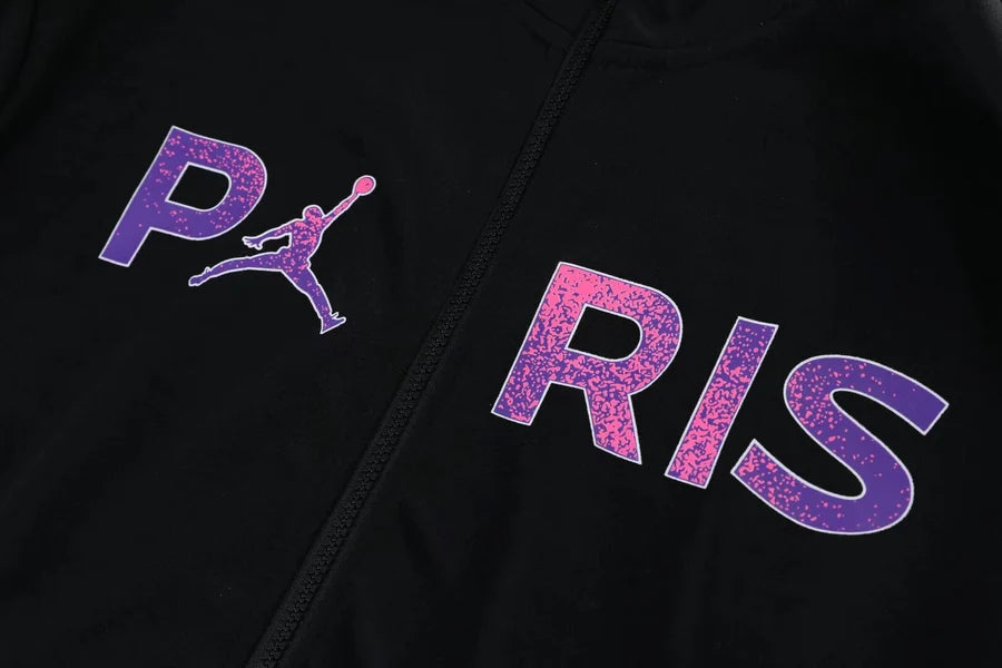 Survêtement ensemble capuche PSG jogging football Paris noir & rose