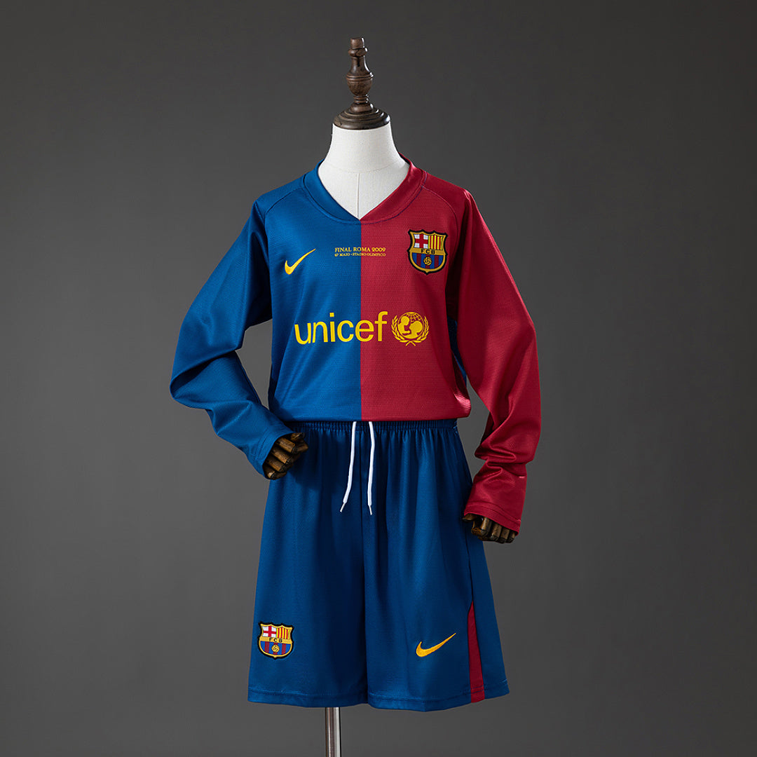 Kit Ensemble Football Barcelone Domicile Enfant Rétro Manches Longues 2008/09
