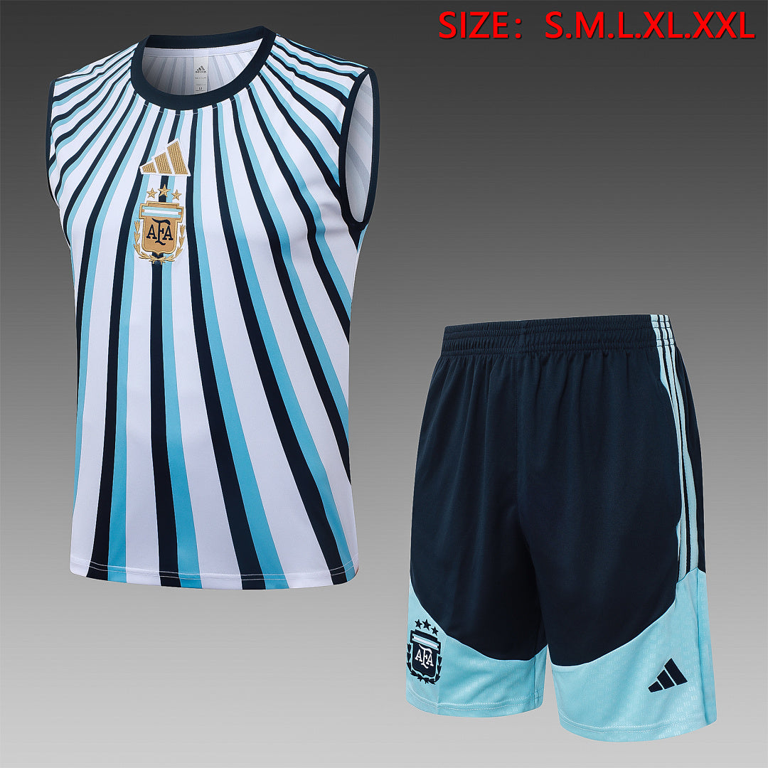 Kit Football Argentine Ensemble Training Sans Manches Blanc Bleu