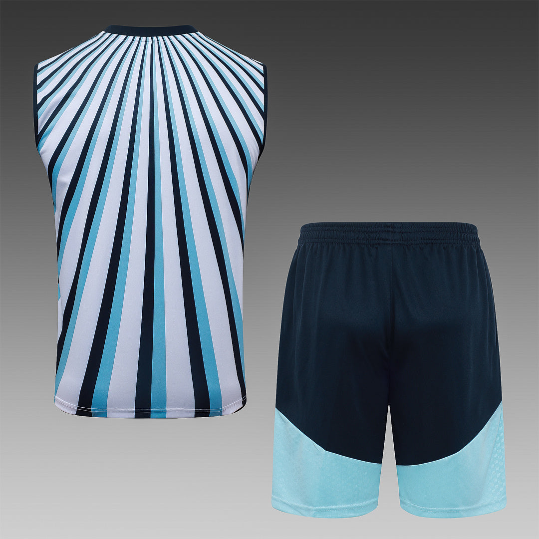 Kit Football Argentine Ensemble Training Sans Manches Blanc Bleu
