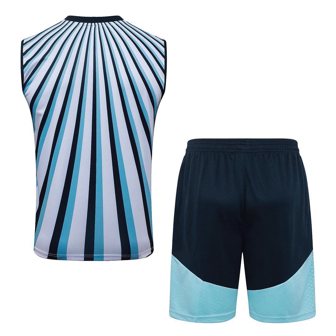 Kit Football Argentine Ensemble Training Sans Manches Blanc Bleu