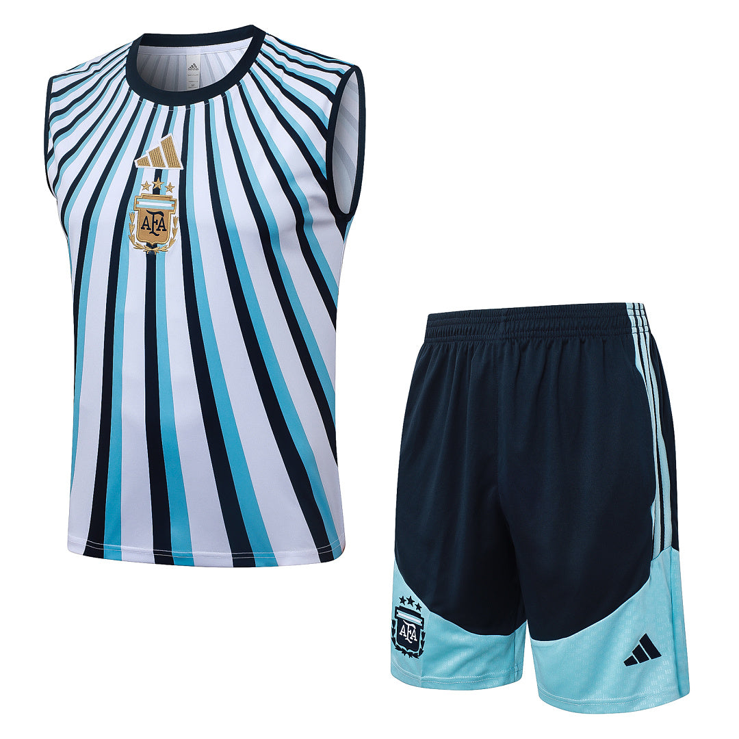 Kit Football Argentine Ensemble Training Sans Manches Blanc Bleu
