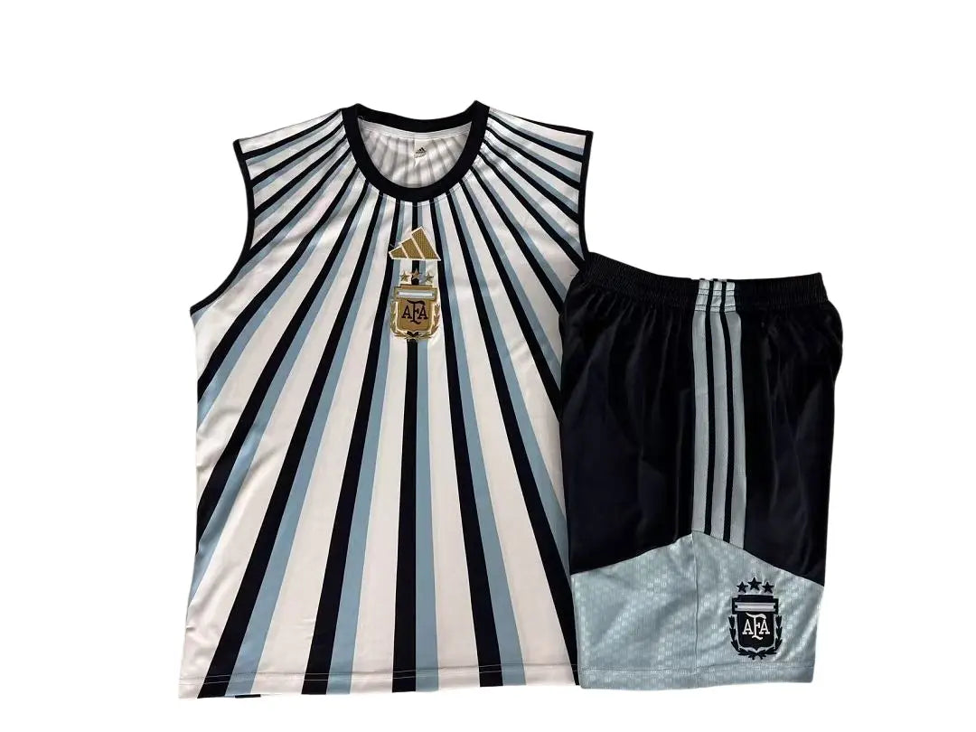 Kit Football Argentine Ensemble Training Sans Manches Blanc Bleu