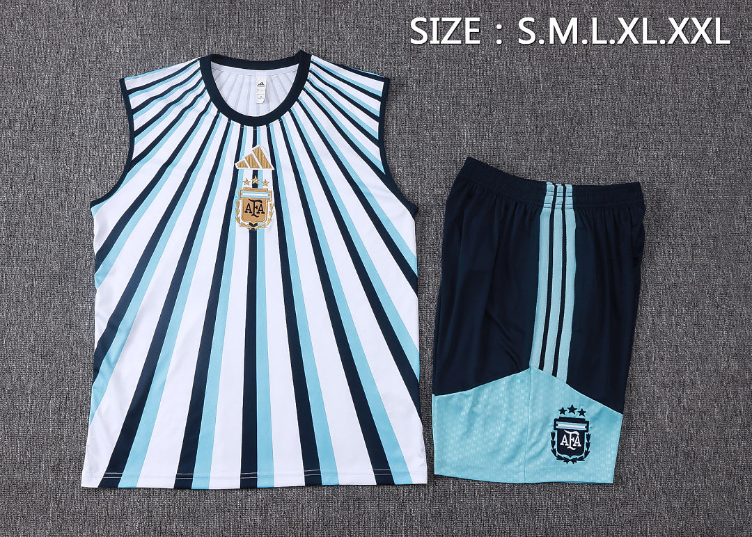 Kit Football Argentine Ensemble Training Sans Manches Blanc Bleu