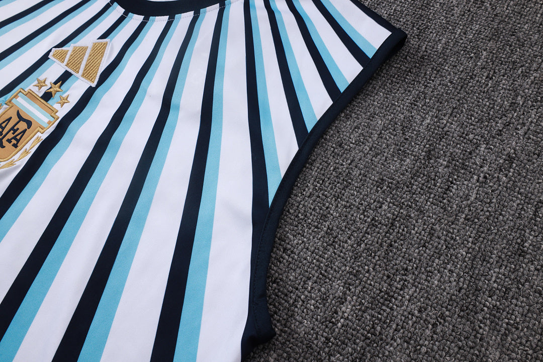 Kit Football Argentine Ensemble Training Sans Manches Blanc Bleu