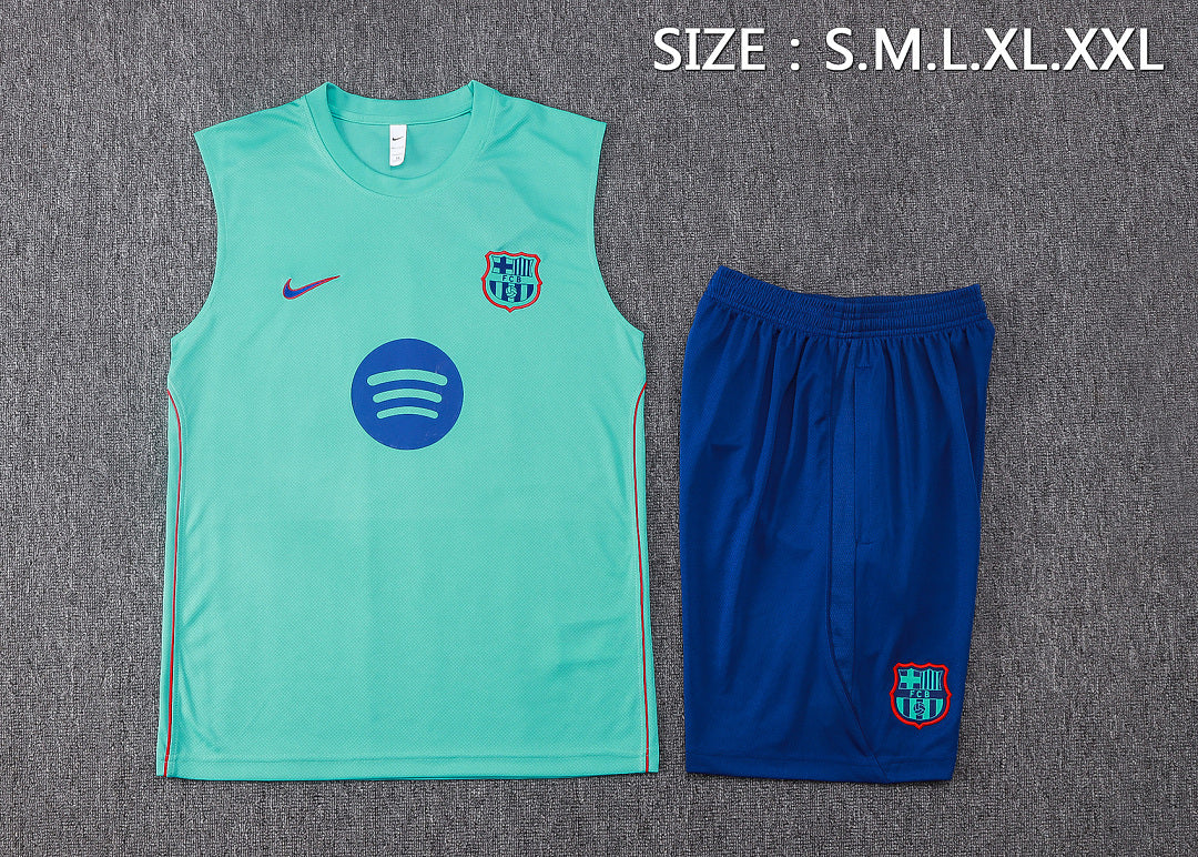 Kit Football Barcelone Ensemble Training Sans Manches Vert Clair