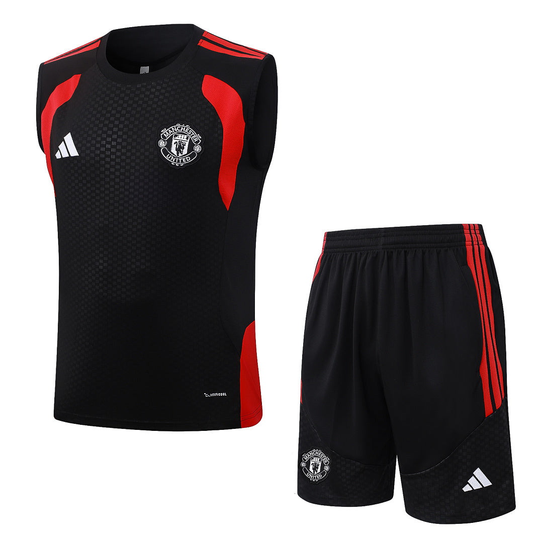 Kit Football Manchester Ensemble Training Sans Manches Noir