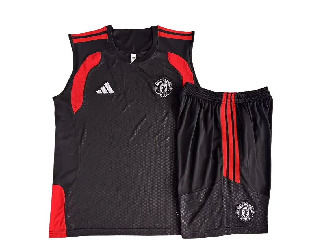 Kit Football Manchester Ensemble Training Sans Manches Noir