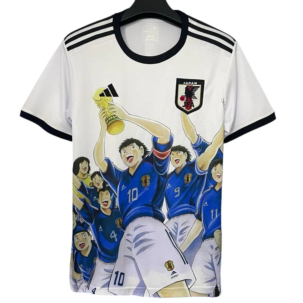 Maillot Japon T-shirt Adidas Olive et Tom – Captain Tsubasa – Japan JFA – Football Manga – Blanc & Bleu