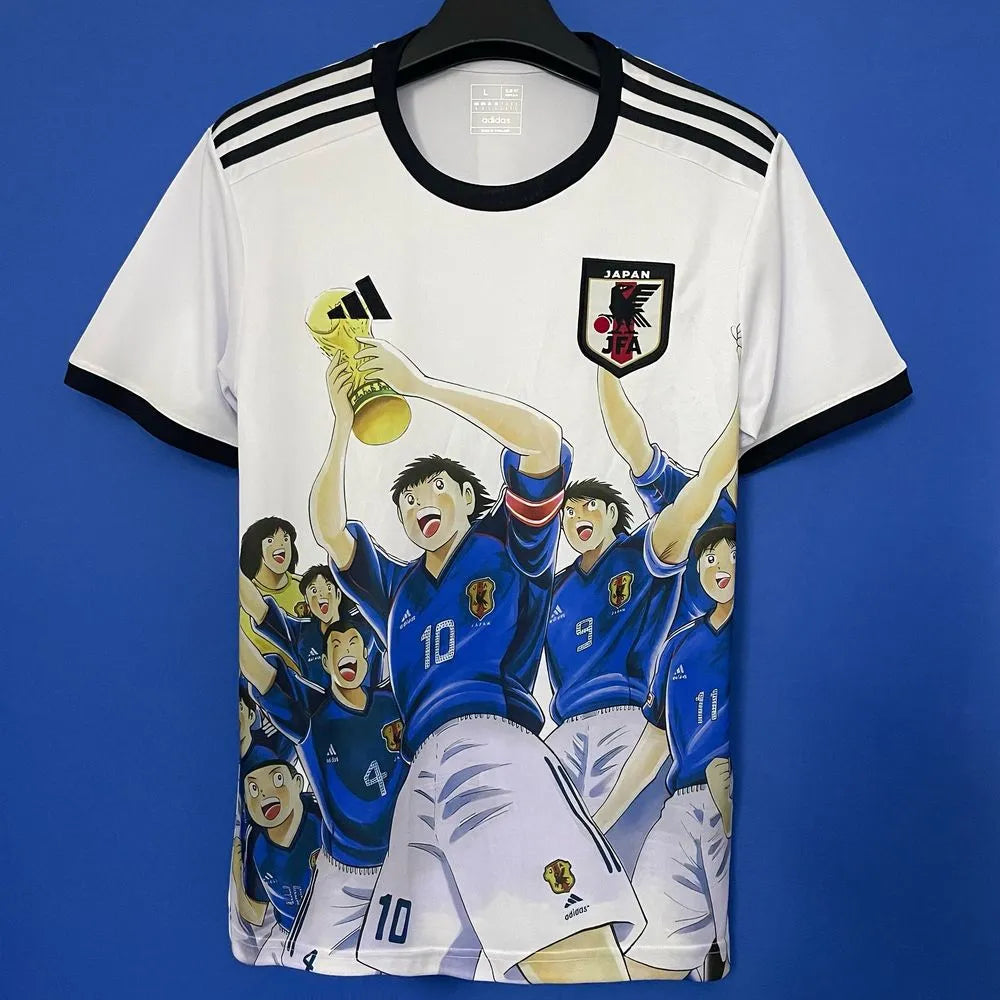 Maillot Japon T-shirt Adidas Olive et Tom – Captain Tsubasa – Japan JFA – Football Manga – Blanc & Bleu