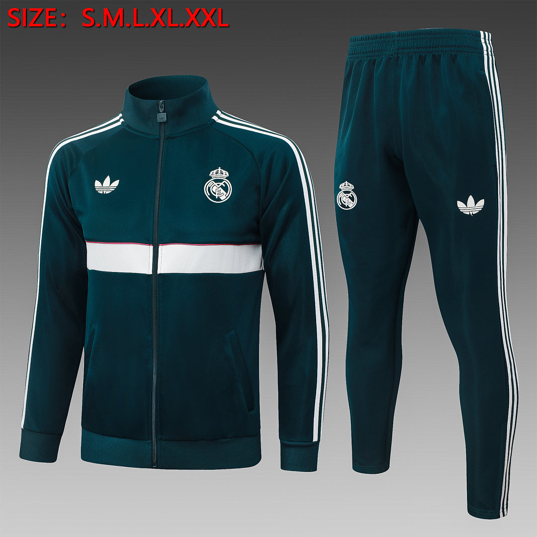 Survêtement Ensemble Veste Fermeture Éclair Real Madrid Vert Foncé Beige