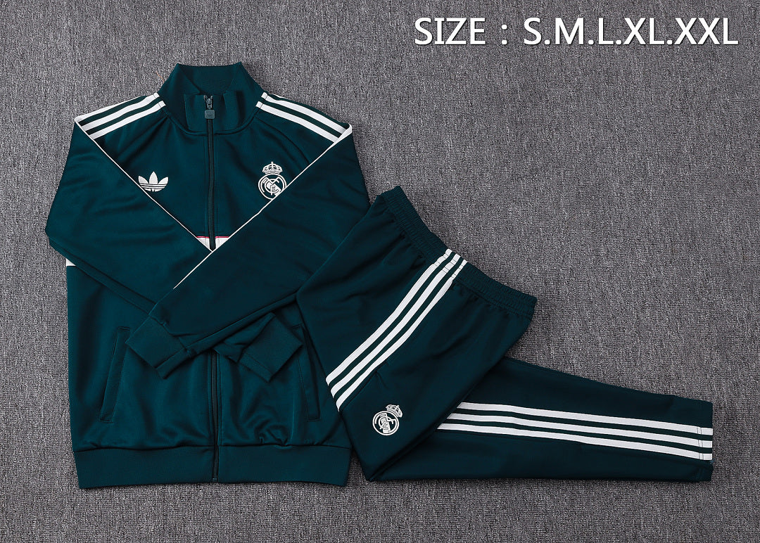 Survêtement Ensemble Veste Fermeture Éclair Real Madrid Vert Foncé Beige