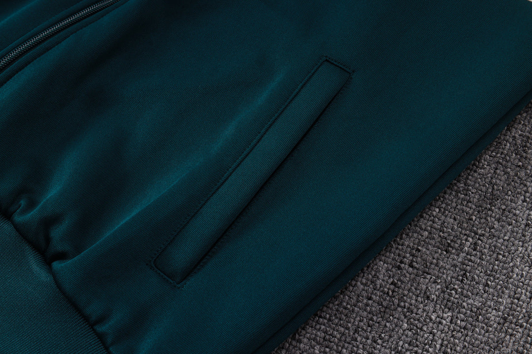 Survêtement Ensemble Veste Fermeture Éclair Real Madrid Vert Foncé Beige