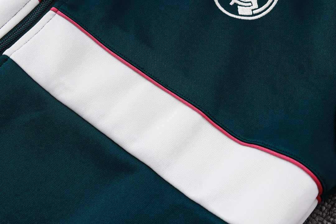 Survêtement Ensemble Veste Fermeture Éclair Real Madrid Vert Foncé Beige