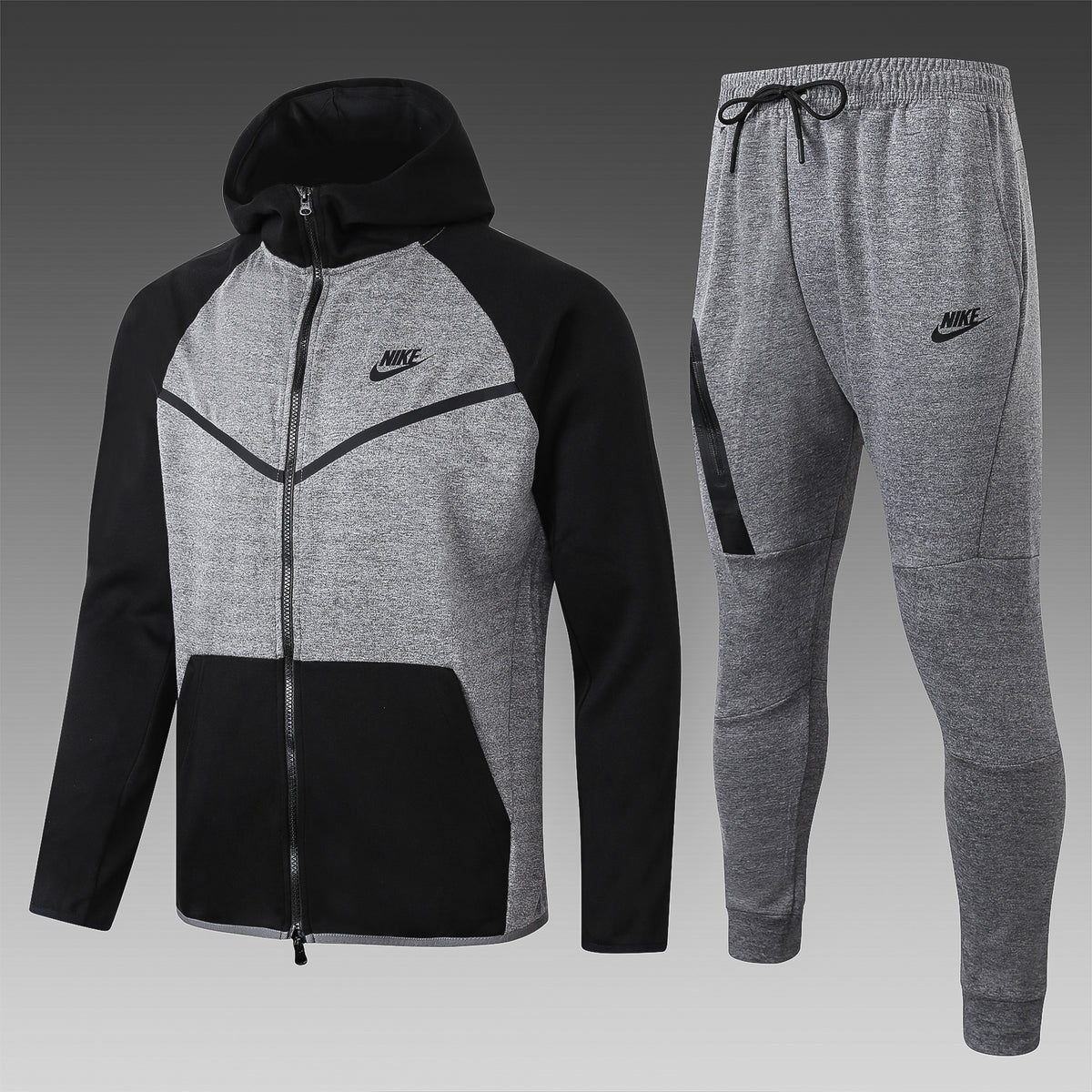 Veste à Capuche Zippée Gris Poches Noires