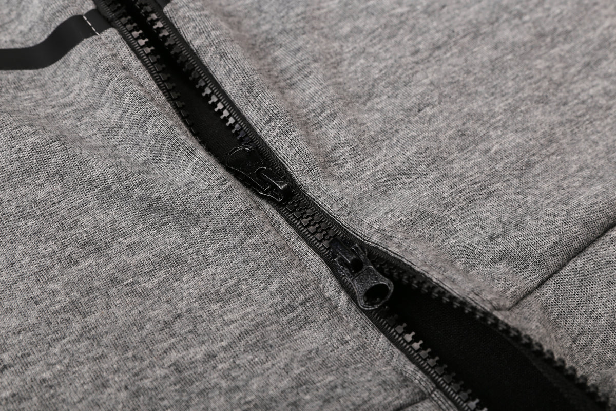 Veste à Capuche Zippée Gris Poches Noires