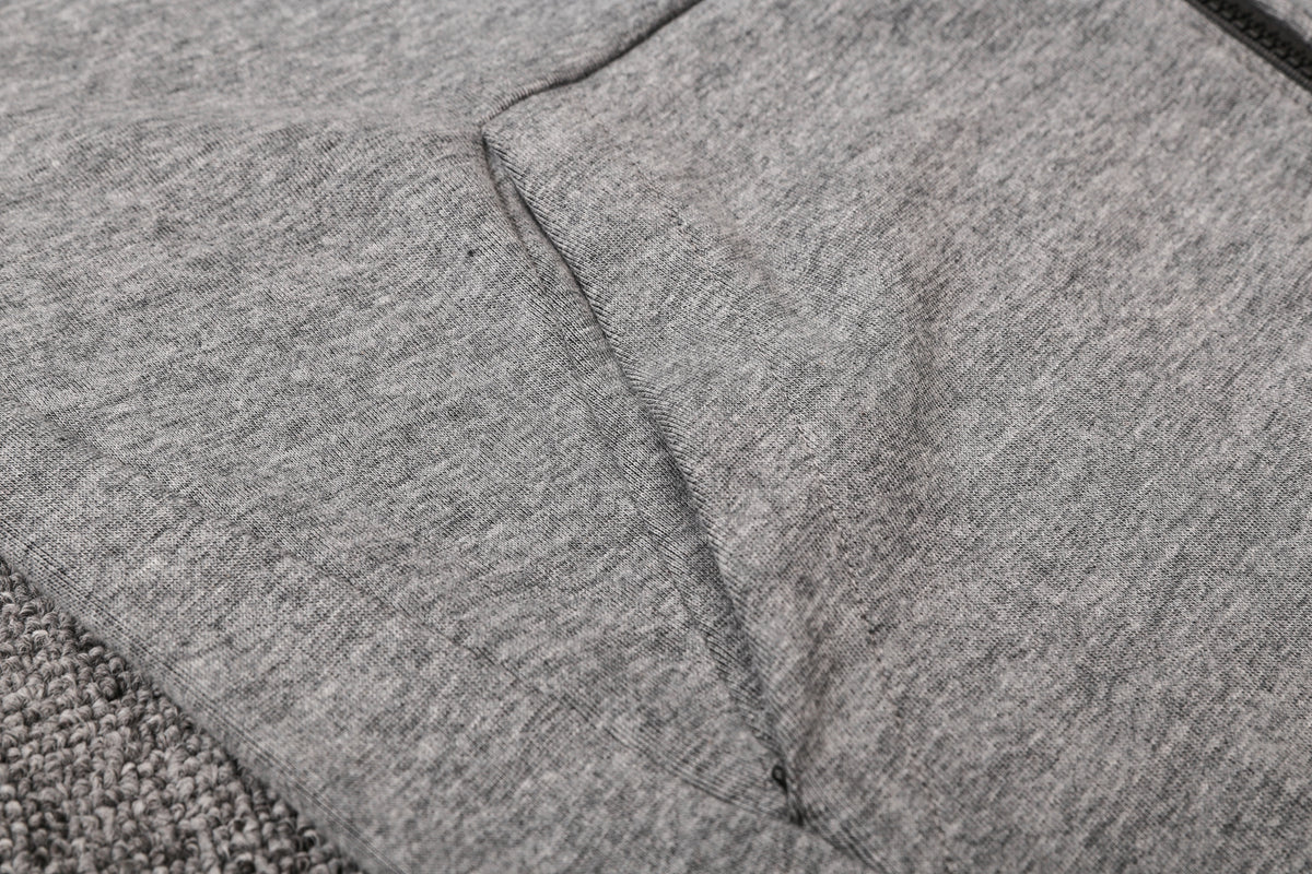 Veste à Capuche Zippée Gris Poches Noires