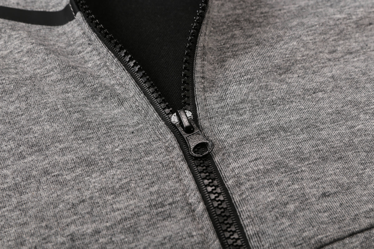 Veste à Capuche Zippée Gris Poches Noires
