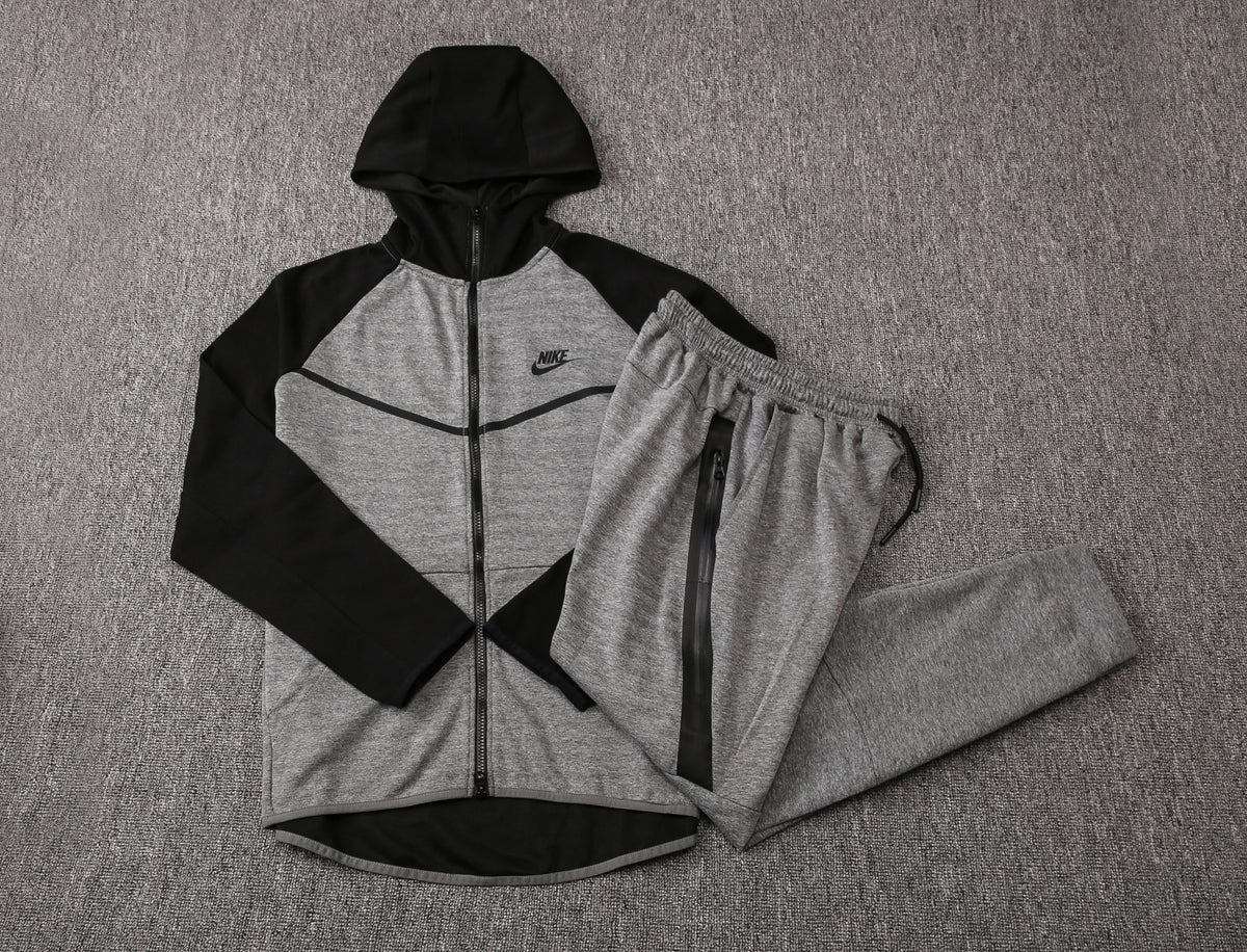 Veste à Capuche Zippée Gris Poches Noires