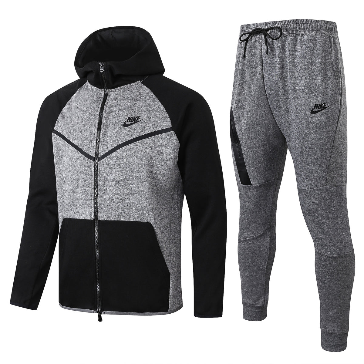 Veste à Capuche Zippée Gris Poches Noires