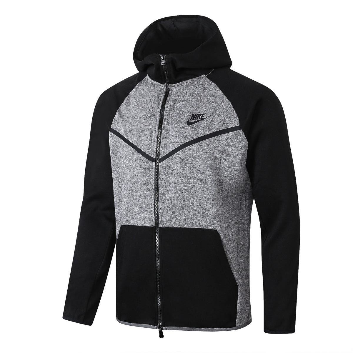 Veste à Capuche Zippée Gris Poches Noires