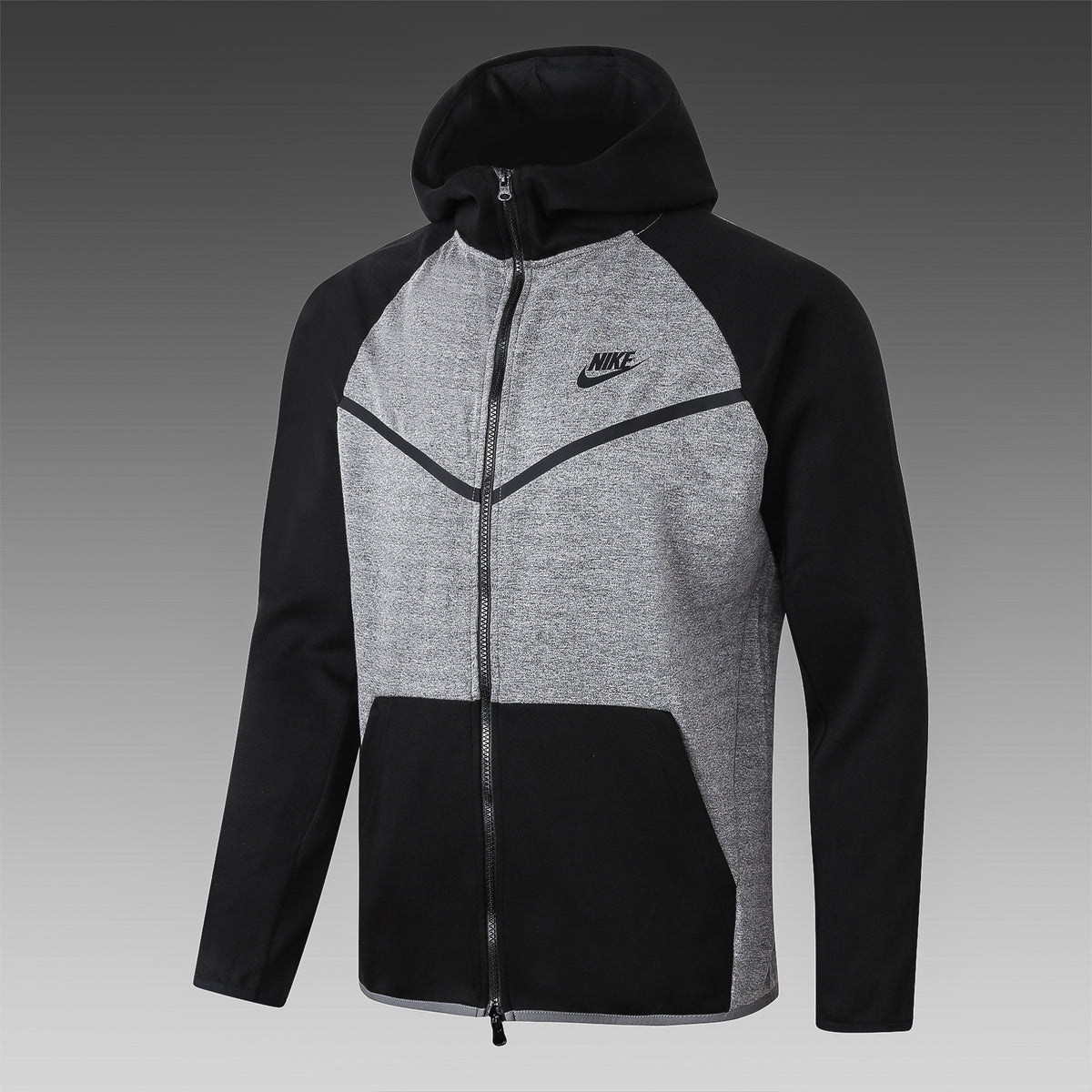 Veste à Capuche Zippée Gris Poches Noires