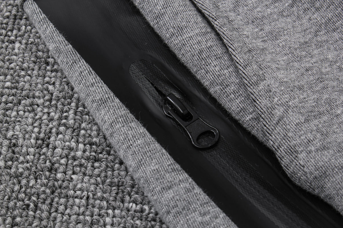 Veste à Capuche Zippée Gris Poches Noires