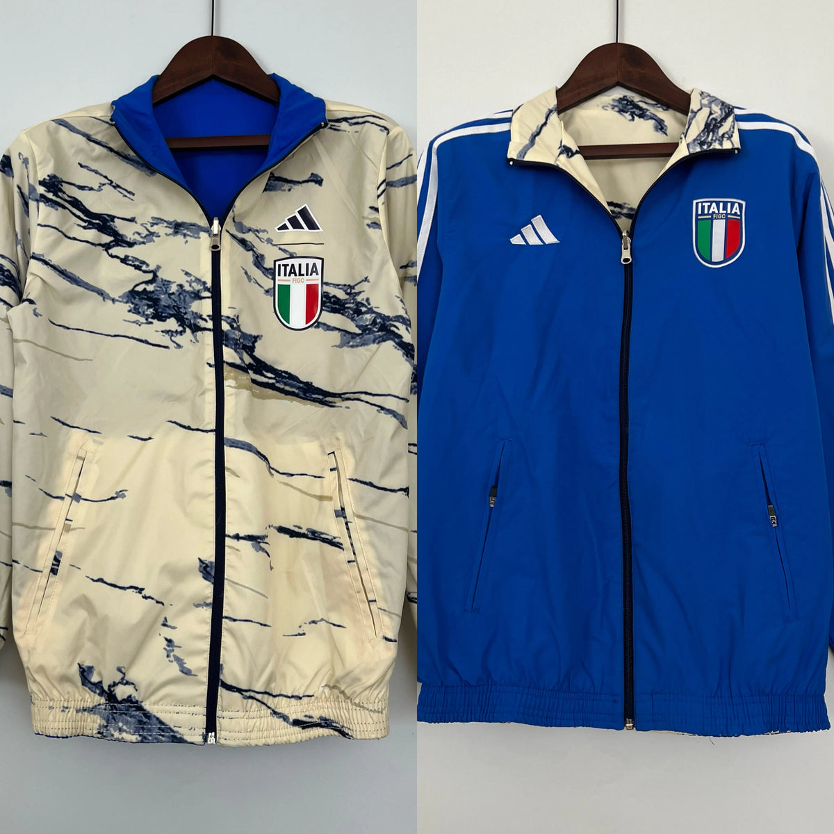 Veste coupe-vent réversible Italie/Italy beige/bleu 2023/24