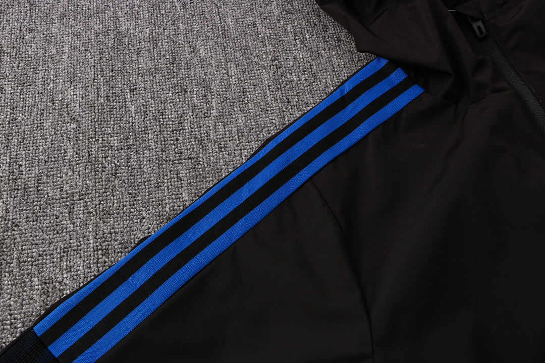 Veste Coupe-Vent Sport Noir/Bleu - Avec Capuche