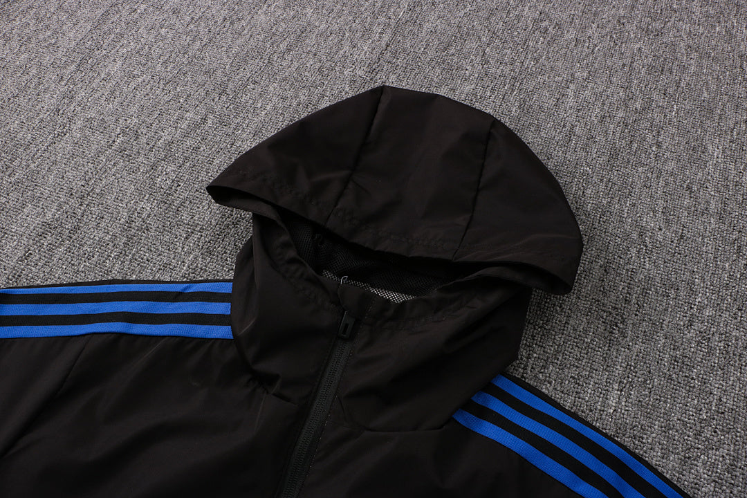 Veste Coupe-Vent Sport Noir/Bleu - Avec Capuche