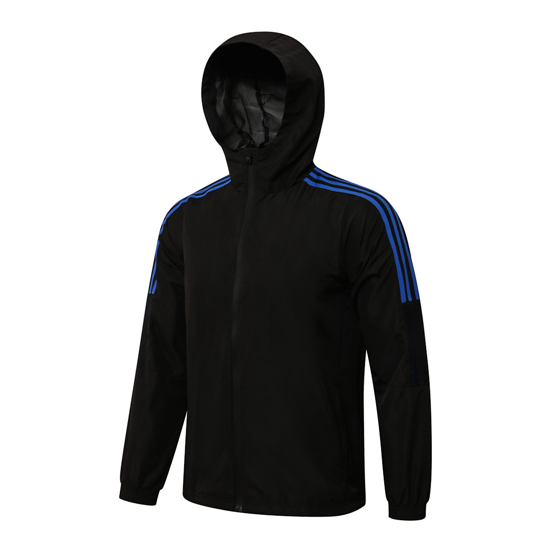 Veste Coupe-Vent Sport Noir/Bleu - Avec Capuche