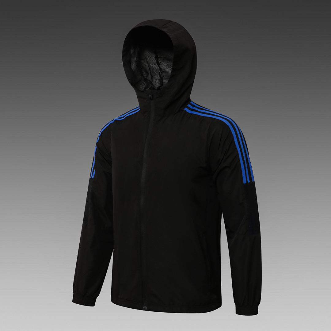 Veste Coupe-Vent Sport Noir/Bleu - Avec Capuche