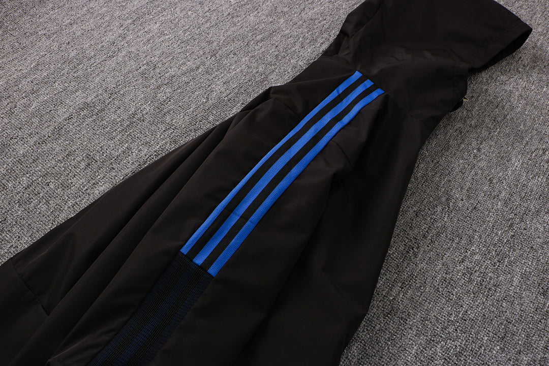 Veste Coupe-Vent Sport Noir/Bleu - Avec Capuche