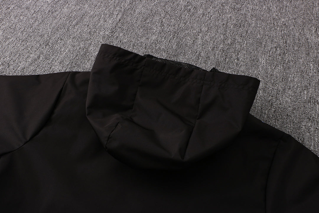Veste Coupe-Vent Sport Noir/Bleu - Avec Capuche