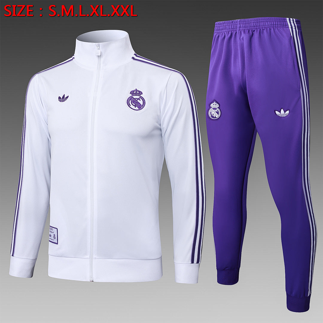 Veste de survêtement rétro zip complet Real Madrid blanc 2025/26