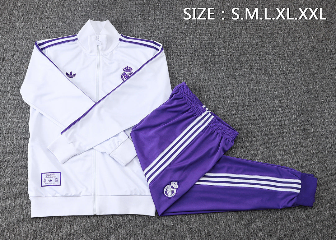 Veste de survêtement rétro zip complet Real Madrid blanc 2025/26