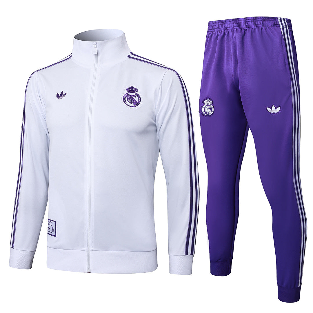Veste de survêtement rétro zip complet Real Madrid blanc 2025/26