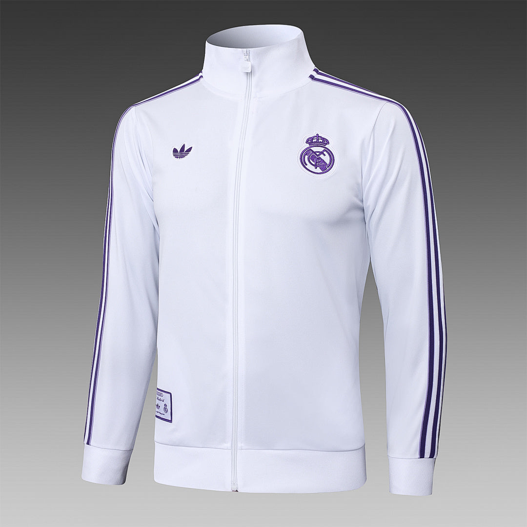 Veste de survêtement rétro zip complet Real Madrid blanc 2025/26