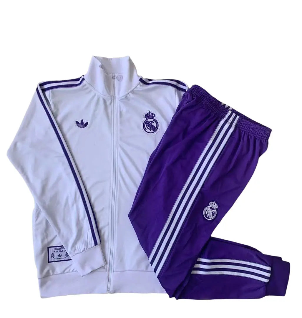 Veste de survêtement rétro zip complet Real Madrid blanc 2025/26